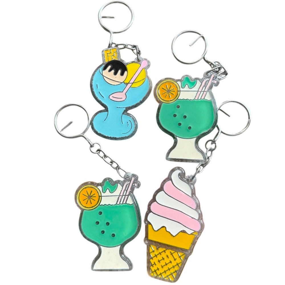 Vintage mixed drinks + ice cream keychain LOT 4 stained glass look
